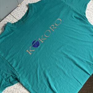 90's Kokoro (Denver Japanese) T-shirt Teal XL Single Stitch Short Shirt
